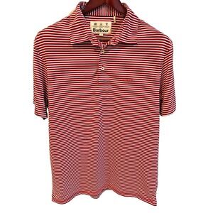 Barbour Performance Polo Mens Large Red Striped Short Sleeve Breathable Shirt